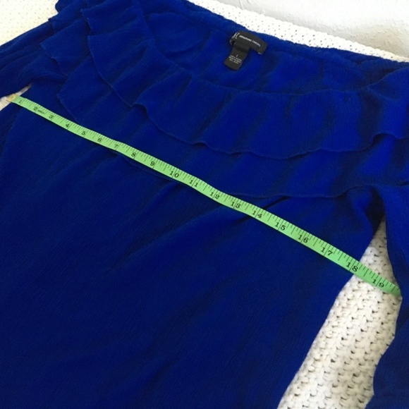 INK INTERNATIONAL LADIES RUFFLED ROYAL BLUE BLOUSE SIZE LARGE WITH 3/4 SLEEVE - Picture 5 of 5